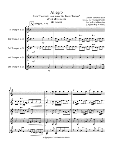 Allegro (from "Concerto for Four Claviers") (G min) (Trumpet Quintet) (arr. Regis Bookshar)