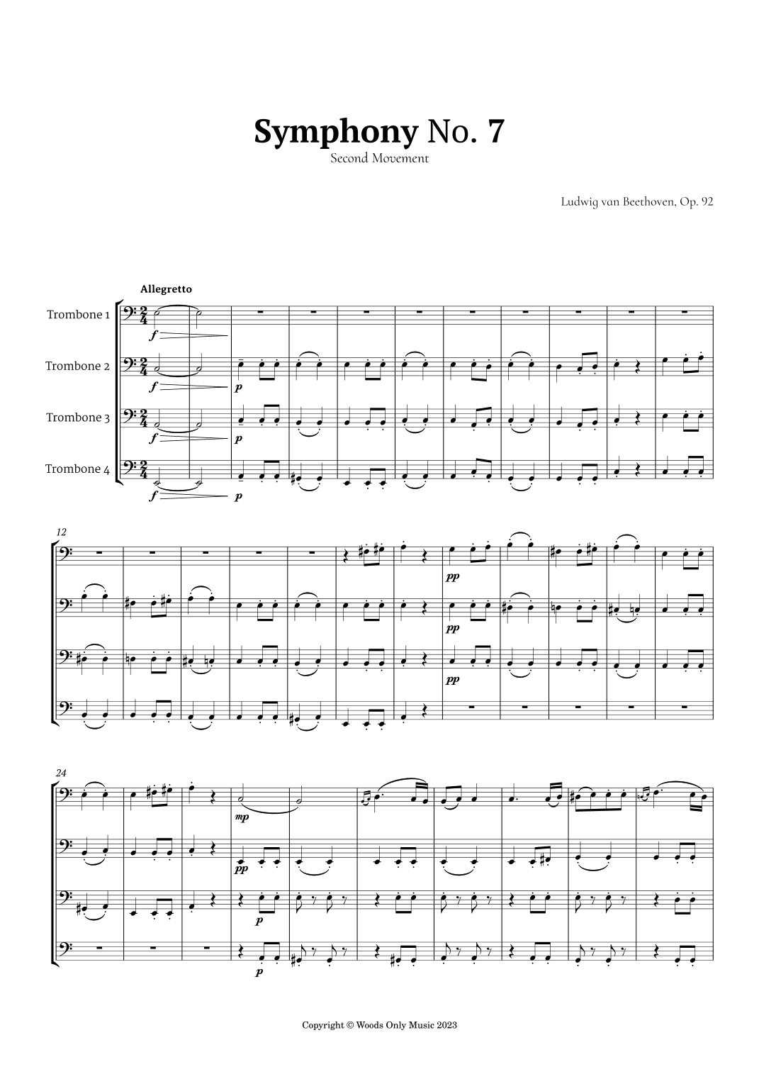 2nd Movement of Symphony No. 7 by Beethoven for Trombone Quartet (arr. Ander)