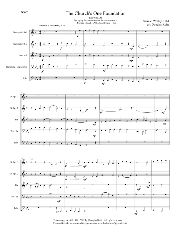 "The Church's One Foundation" (AURELIA) for brass quintet (arr. Douglas Kuite)