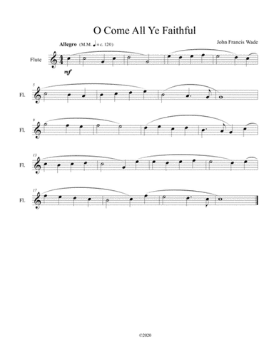 O Come All Ye Faithful for solo flute (arr. B C Dockery)