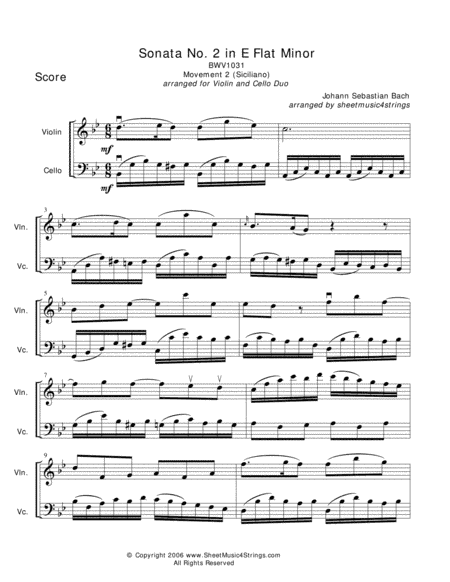 Bach, J.S. - Siciiliano for Violin and Cello (arr. Linda M. Scott)