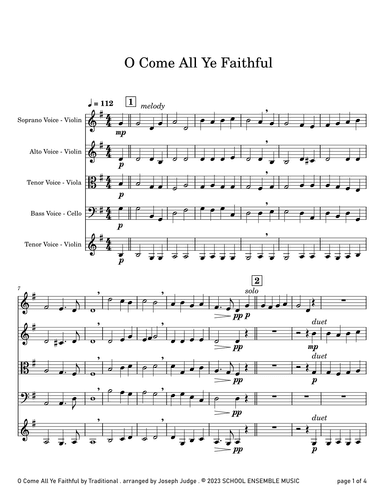 O Come All Ye Faithful for String Quartet in Schools (arr. Joseph Judge)