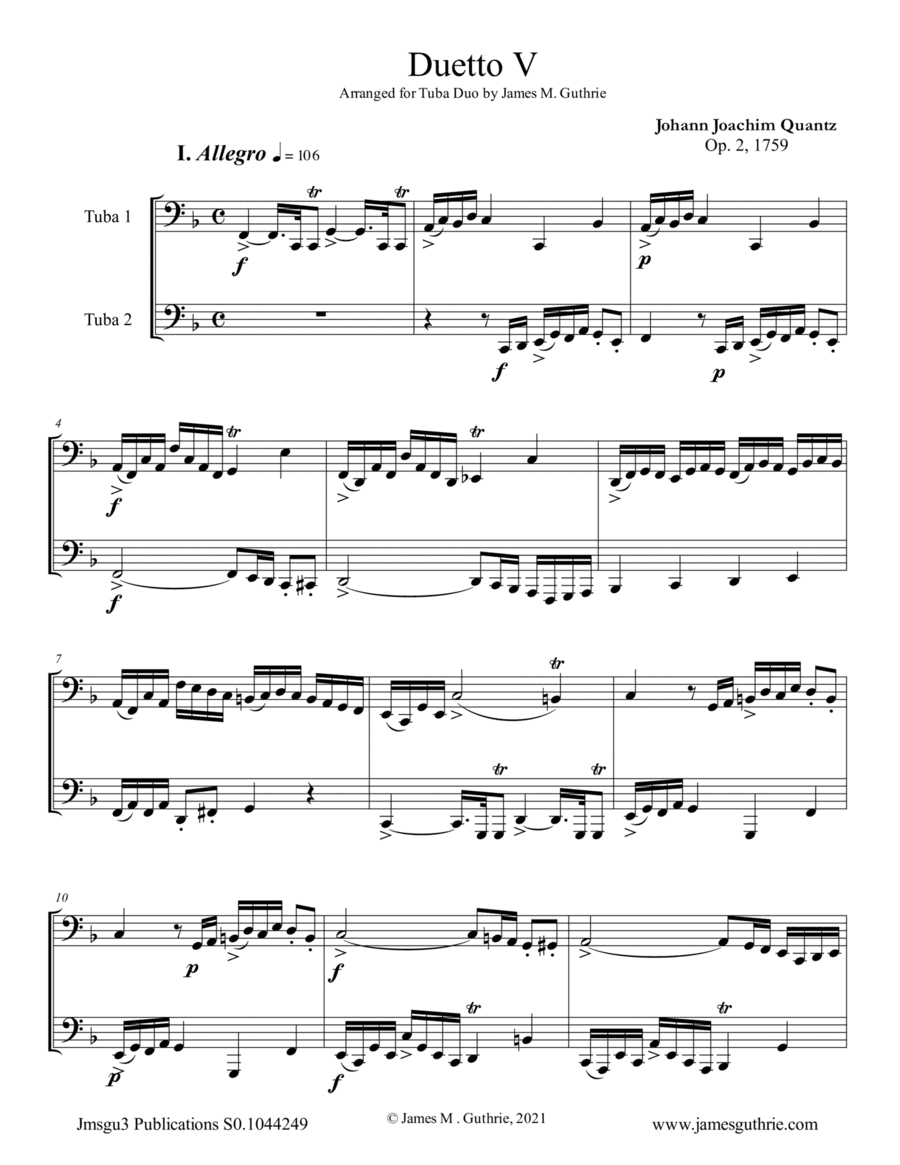 Quantz: Duetto Op. 2 No. 5 for Tuba Duo (arr. James M. Guthrie)