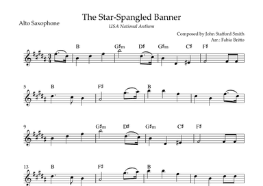 The Star Spangled Banner (USA National Anthem) for Alto Saxophone Solo with Chords (D Major) (arr. Fabio Britto)
