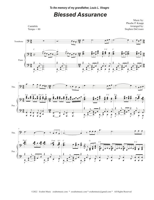 Blessed Assurance (Trombone solo and Piano) (arr. Stephen DeCesare)