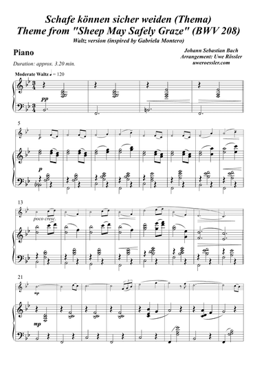 Sheep May Safely Graze / Schafe können sicher weiden BWV  208 (Theme) (arr. Uwe Rössler Roessler Rassler)