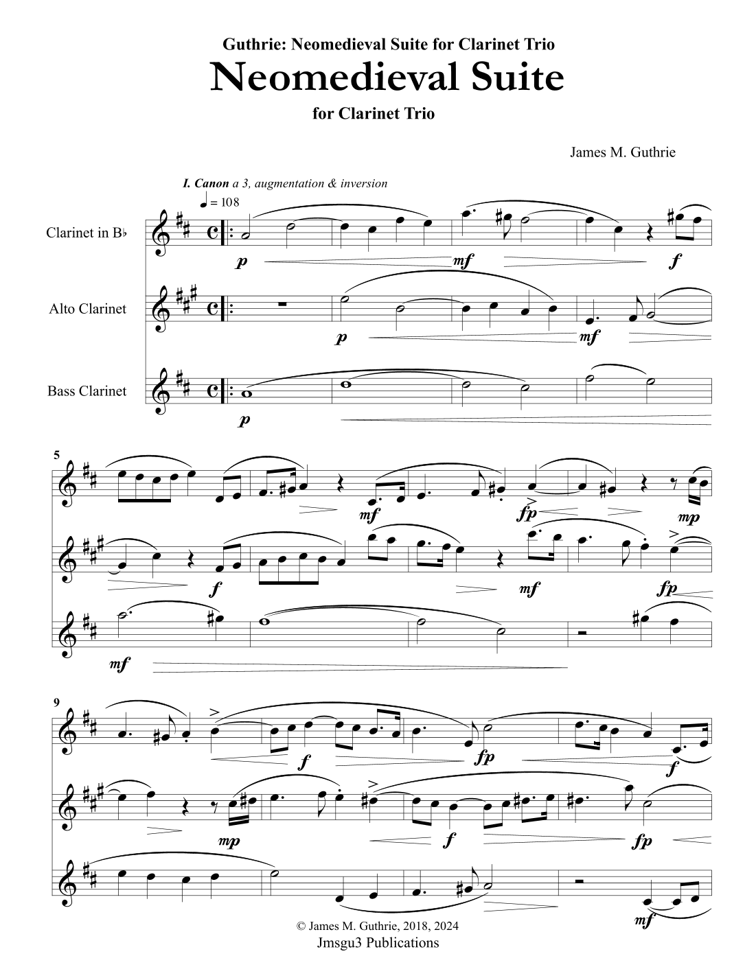 Guthrie: Neomedieval Suite for Clarinet, Alto Clarinet & Bass Clarinet