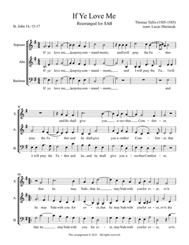 Tallis - If Ye Love Me (SAB) (arr. Lucas Marincak)