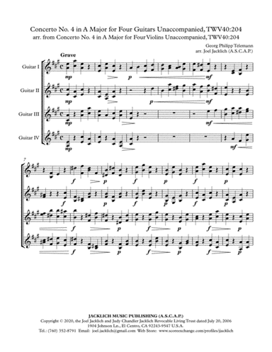 Concerto No. 4 in A Major for Four Guitars Unaccompanied, TWV40:204 (arr. Joel Jacklich (ASCAP))