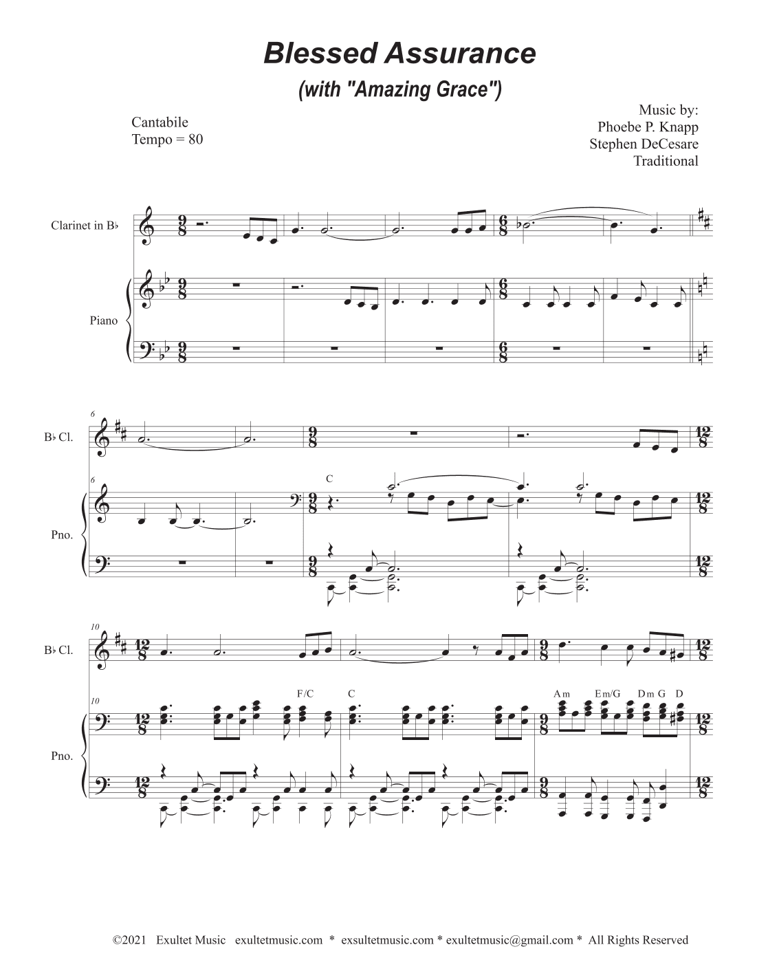 Blessed Assurance (with "Amazing Grace") (Bb-Clarinet solo and Piano)