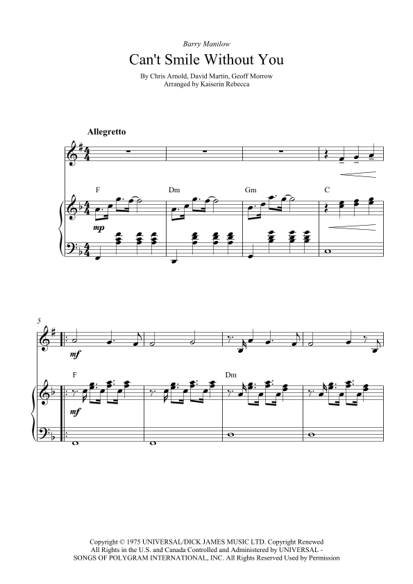 Can't Smile Without You (arr. Kaiserin Rebecca)