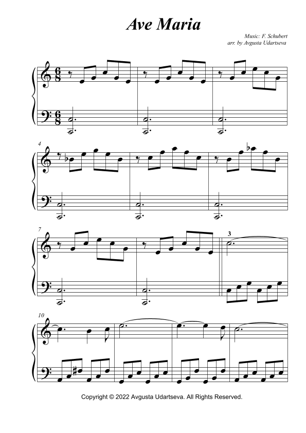 Ave Maria Easy 2 Hands (arr. Avgusta Udartseva)