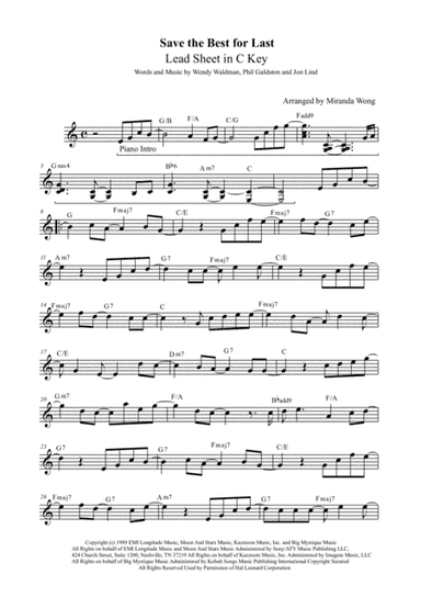 Save The Best For Last (arr. Miranda Wong)
