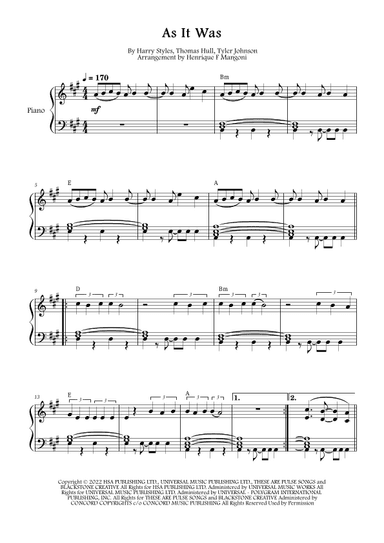As It Was (arr. Henrique F Mangoni)