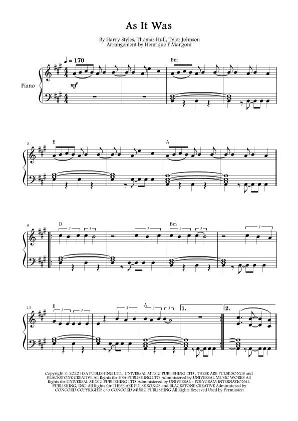 As It Was (arr. Henrique F Mangoni)