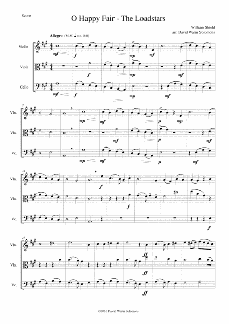 O happy fair - The Loadstars for string trio (arr. David Warin Solomons)