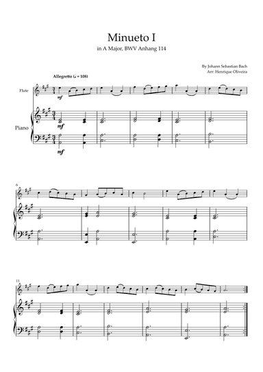 Minueto I in A Major, BWV Anhang 114 (Flute and Piano) (arr. Henrique Oliveira)