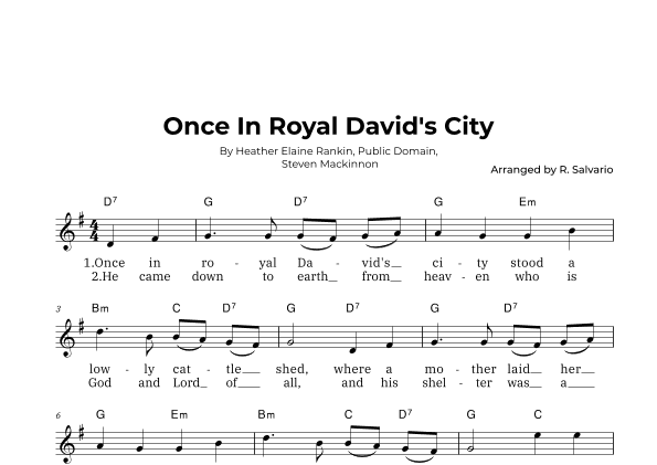 Once In Royal David's City (Key of G Major) (arr. R. Salvario)