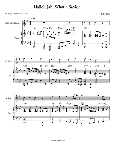 Hallelujah, What A Savior (Man of Sorrows)--alto sax solo (arr. Beka Wilson)