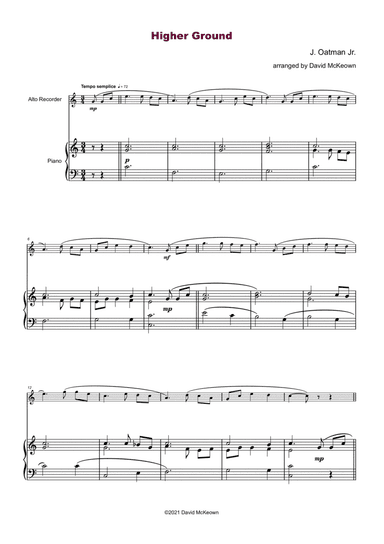 Higher Ground, Gospel Hymn for Alto Recorder and Piano (arr. David McKeown)