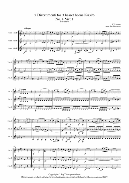Mozart: Divertimento No.4 from "Five Divertimenti for 3 basset horns" K439b  I. Allegro - horn trio (arr. Ray Thompson)