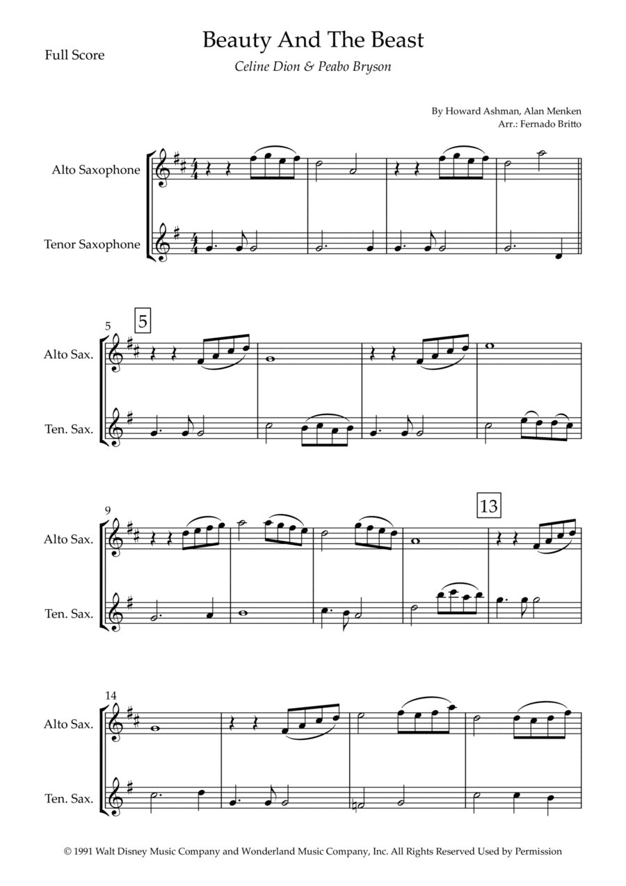 Beauty And The Beast (arr. Fernando Britto)