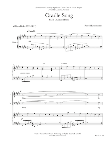 Cradle Song (SATB + Piano)