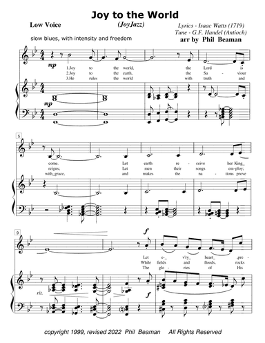 Joy to the World - JoyJazz - low voice and piano (arr. Phil Beaman)