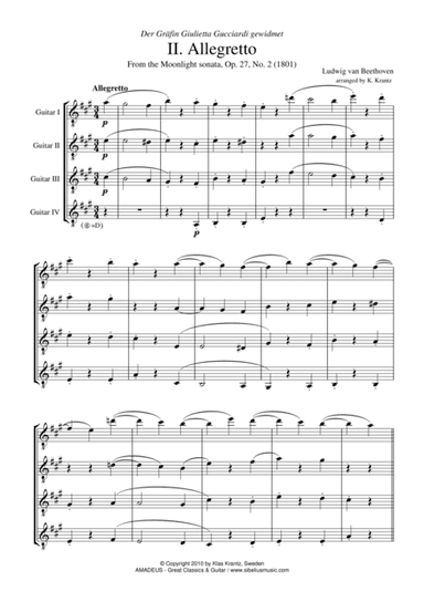 Allegretto (Moonlight Sonata) for guitar quartet (arr. Amadeus Music)