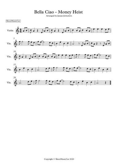 Bella Ciao from Netflix Money Heist Violin Sheet Music (arr. Jazeps Jermolovs)