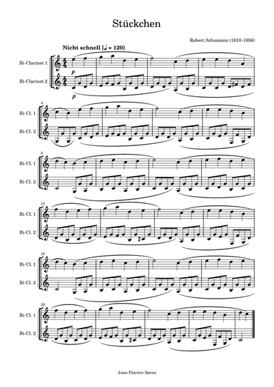 Schumann, R: Album for the Young - Stückchen - Clarinet duet (arr. Juan Patricio Saenz)