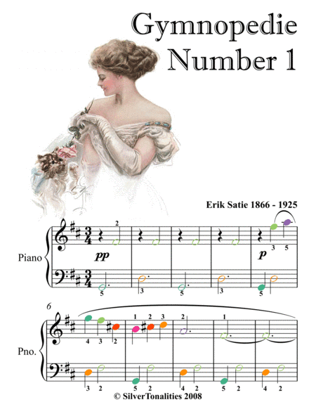 Gymnopedies for Easy Piano Sheet Music with Colored Notes (arr. SilverTonalities)