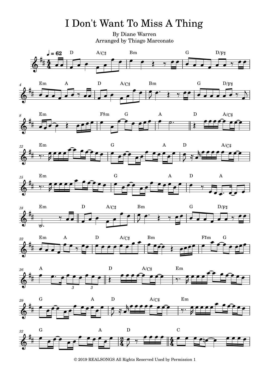 I Don't Want To Miss A Thing (arr. Thiago Marconato)