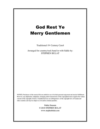God Rest Ye Merry Gentlemen - Country/Rock Band + Fiddle Arrangement (key of Em) (arr. Stephen Bulat)