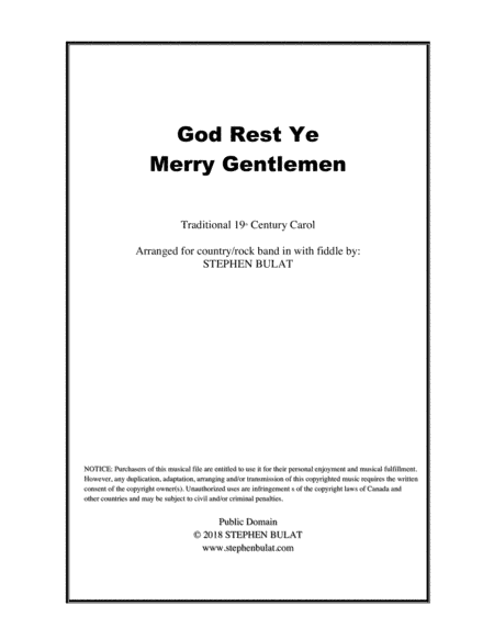 God Rest Ye Merry Gentlemen - Country/Rock Band + Fiddle Arrangement (key of Em) (arr. Stephen Bulat)