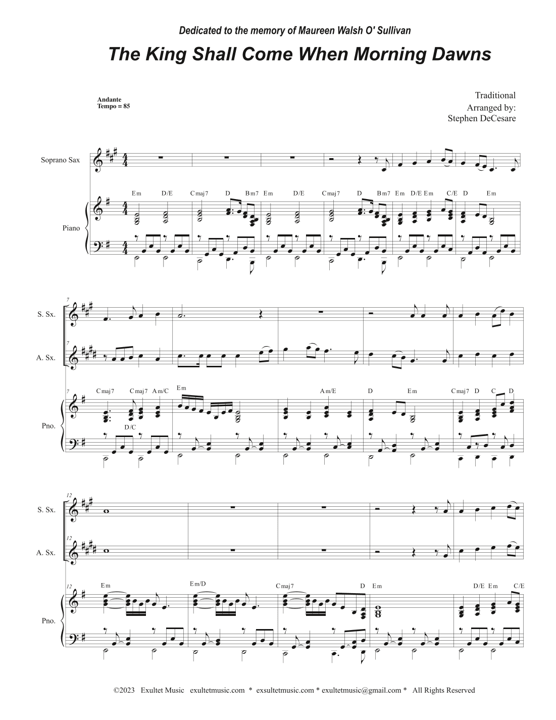 The King Shall Come When Morning Dawns (Duet for Soprano and Alto Saxophone) (arr. Stephen DeCesare)