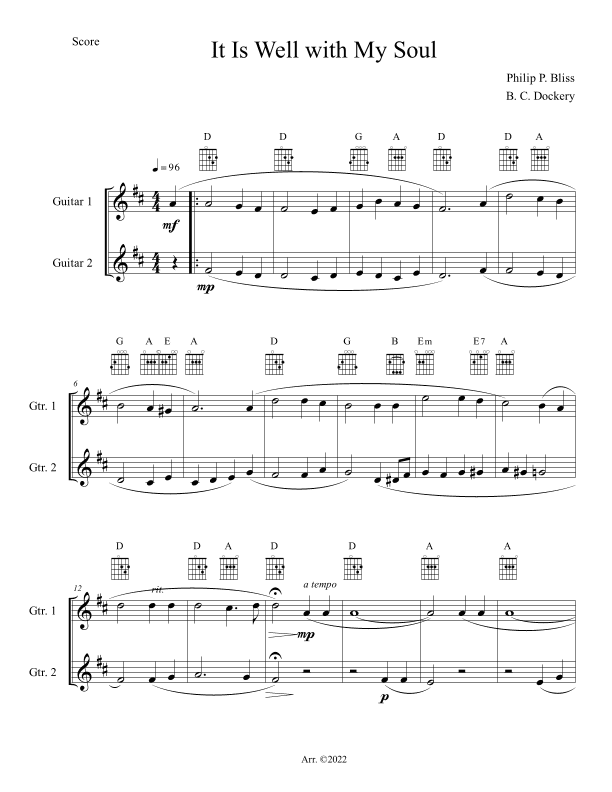 It Is Well with My Soul (Guitar Duet or Trio) (arr. B. C. Dockery)