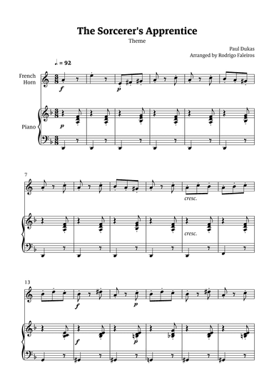 The Sorcerer's Apprentice theme (arr. Rodrigo Faleiros)