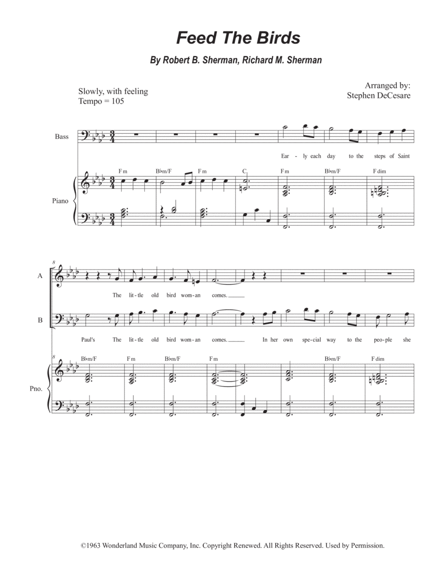Feed The Birds (tuppence A Bag) (arr. Stephen DeCesare)