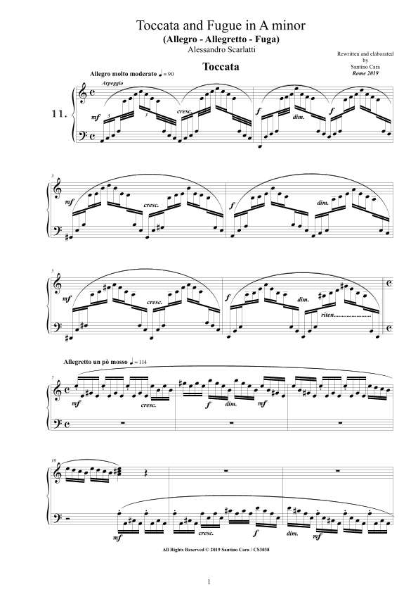 Scarlatti A - Toccata and Fugue No.11 in A minor for Piano (arr. Santino Cara)
