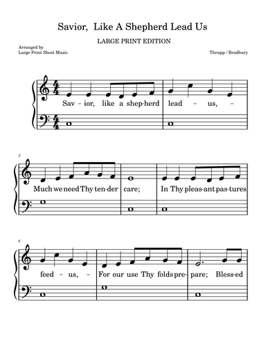 Savior, Like A Shepherd Lead Us LARGE PRINT Easy Piano Solo (arr. Large Print Sheet Music)