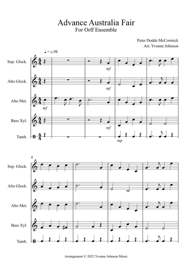 Advance Australia Fair - For Orff Ensemble (arr. Yvonne Johnson)