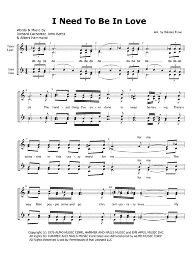 I Need To Be In Love (arr. Takako Fuke)