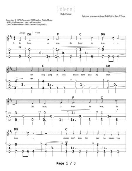 Jolene (arr. Ben D'Ooge)