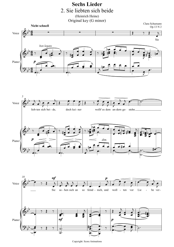 Sie liebten sich beide Op 13 N2 in G minor (Original key) (arr. Score Animations)