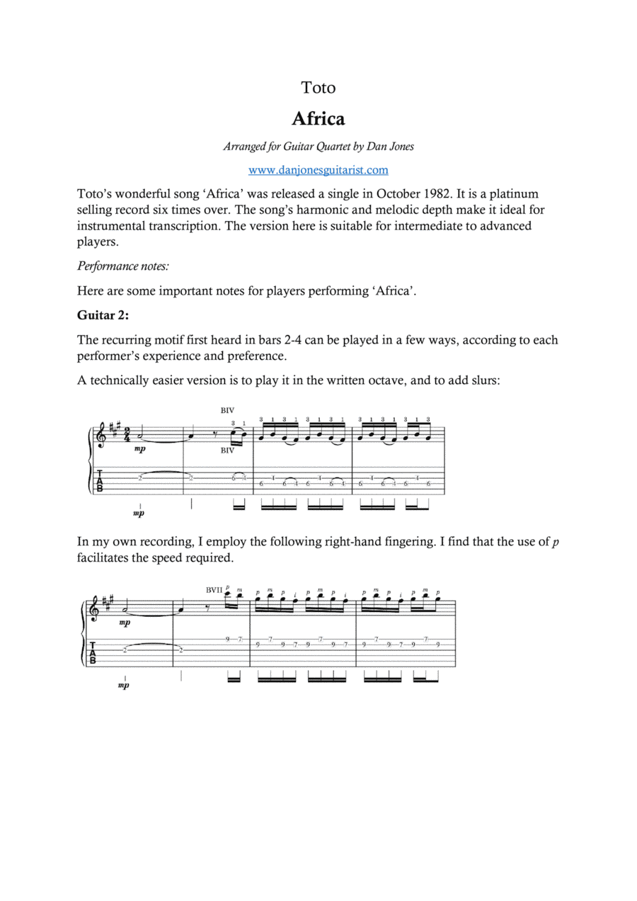 Africa (arr. Dan Jones (www.danjonesguitarist.com))