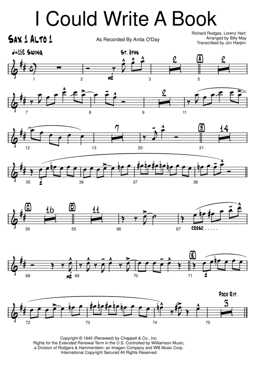 I Could Write A Book (arr. Arranged by Billy May Transcribed By Jon Harpin)
