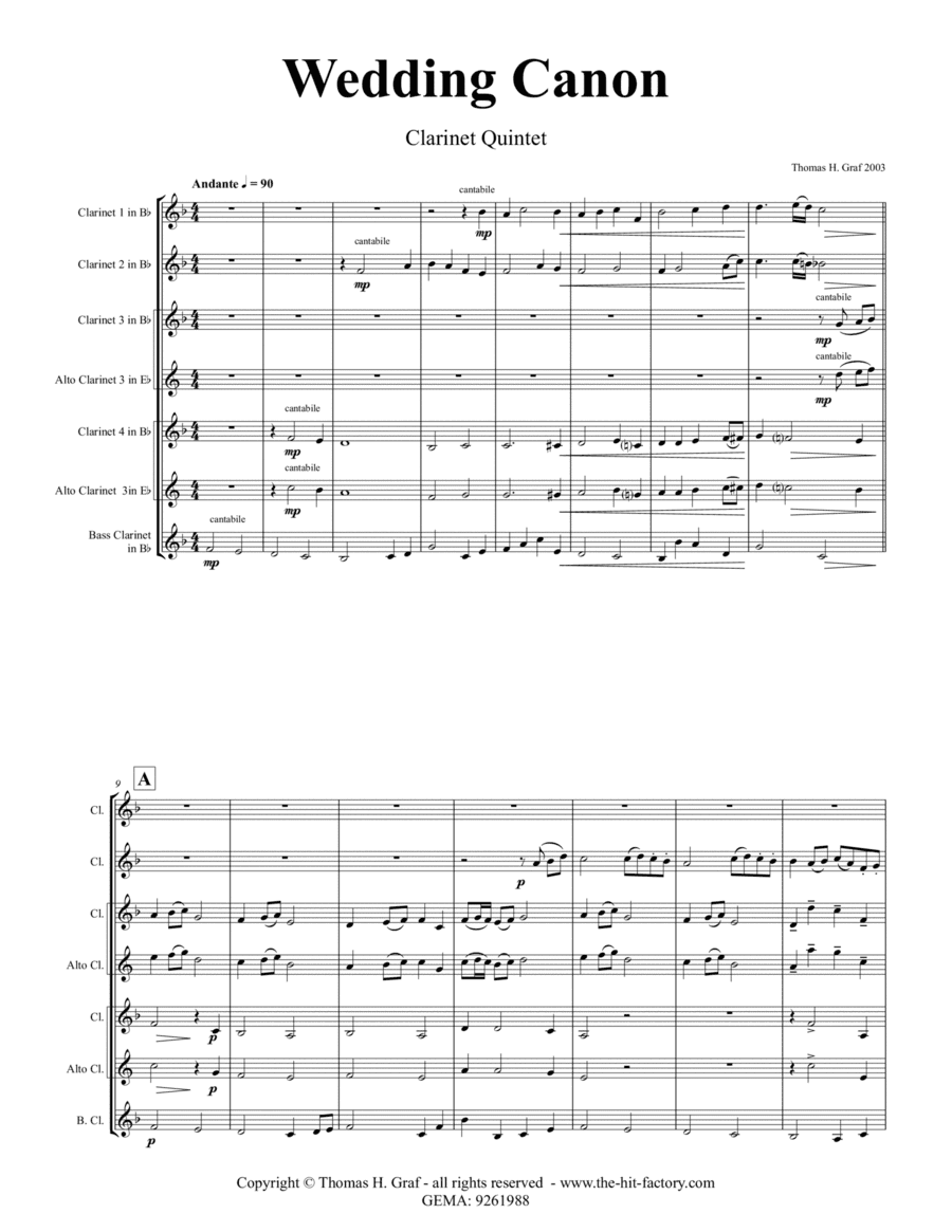Wedding Canon - Festive Concert Piece - Clarinet Quintet Letter