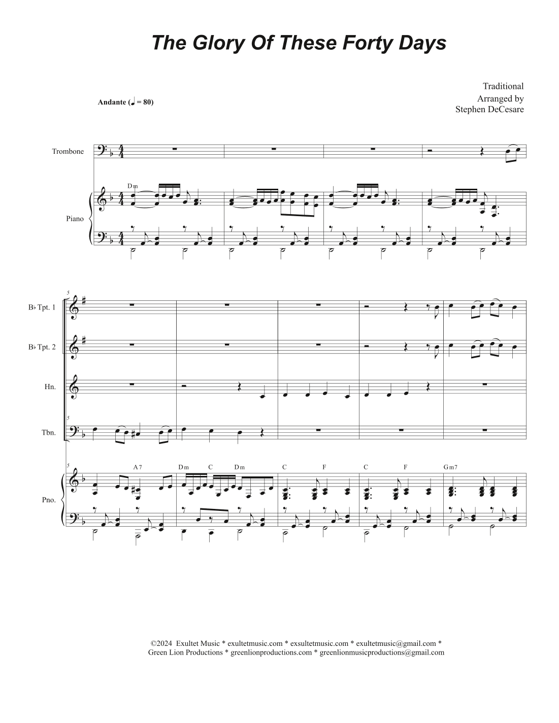 The Glory Of These Forty Days (Brass Quartet and Piano) (arr. Stephen DeCesare)