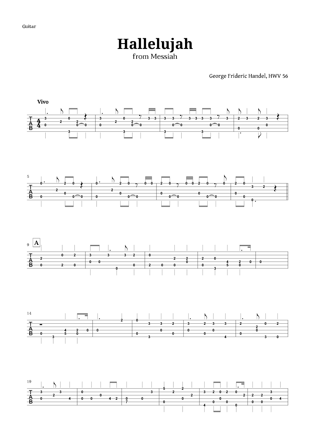 Hallelujah by Handel for Guitar Tab (arr. Langanho)